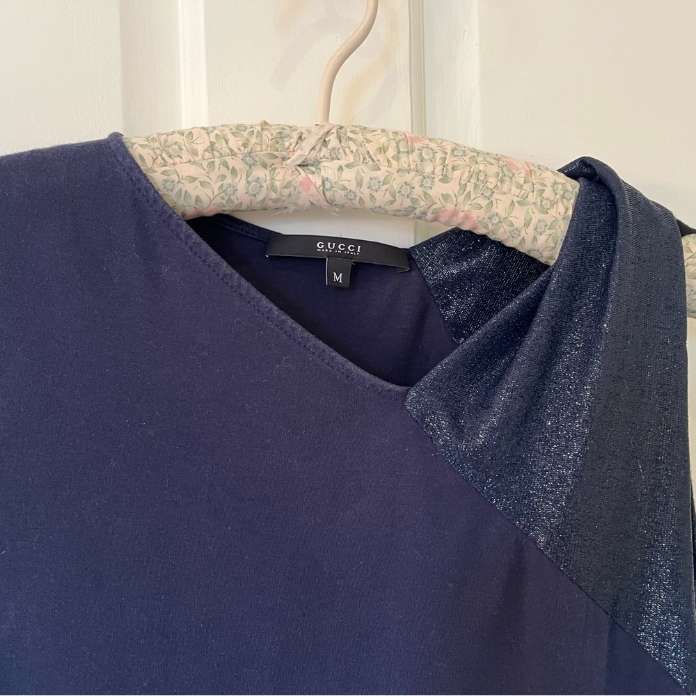Gucci navy blue sleeveless cotton tank with lurex shoulder panel. Sz M - Picture 4 of 8